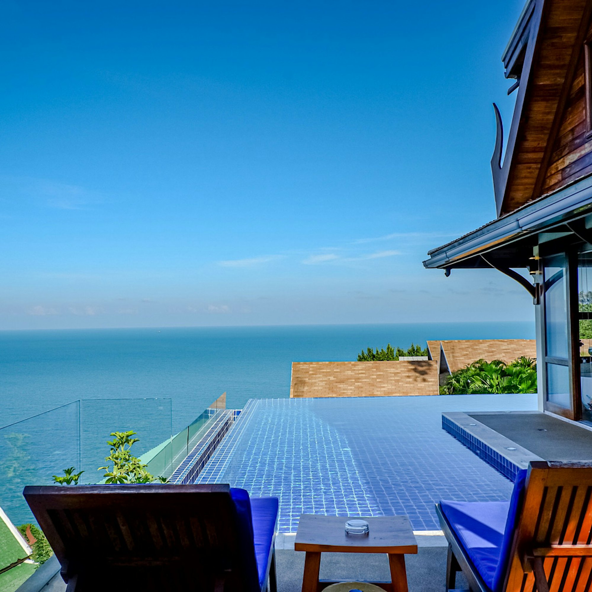 A pool villa above the Gulf of Siam, Koh Samui, at dusk