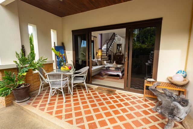 Covered porch with dining set